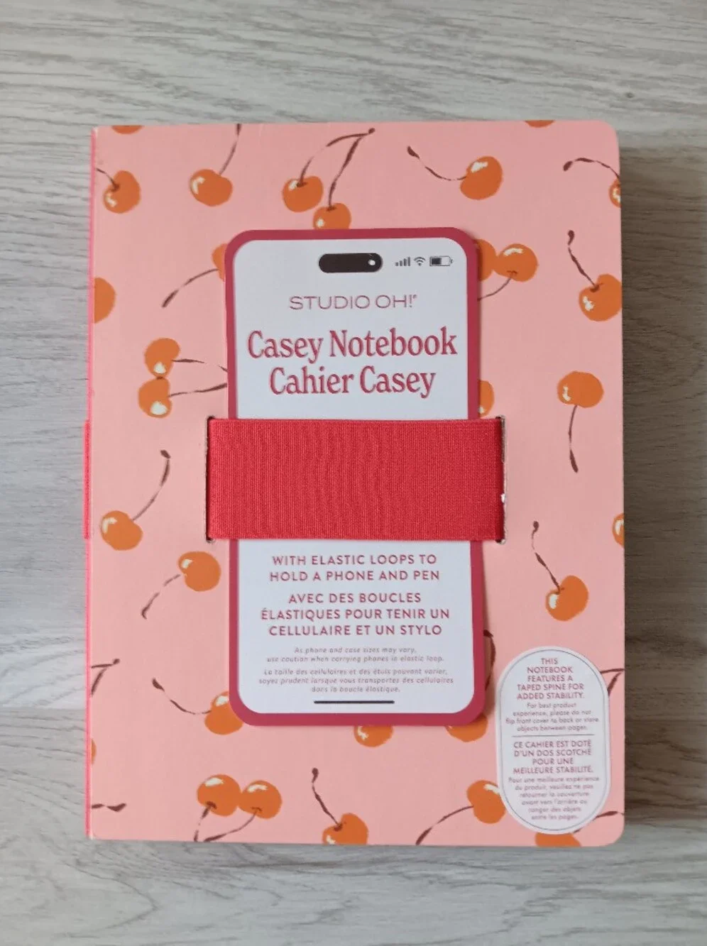 Studio Oh! Casey Notebook Cherries Pen Phone Strap Hardcover Lined 192 Pages